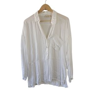 Sofia Made In Italy White Silk Blend Button-Up Shirt OS Minimalist Beach Resort